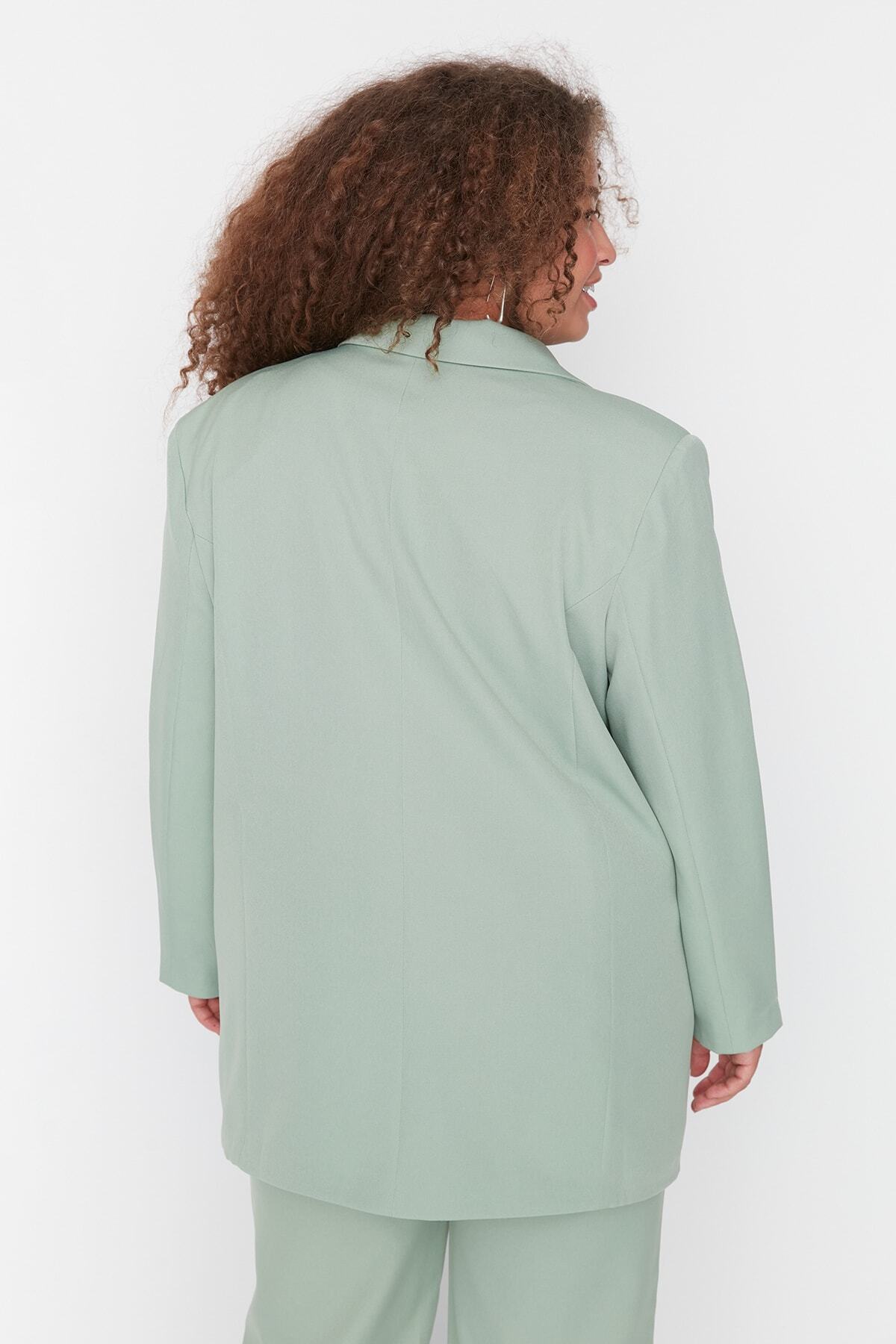 Trendyol Curve-Πράσινο μπλέιζερ Oversize - Μπουφάν μεγάλου μεγέθους ευρείας κοπής TBBAW23AG00006 5