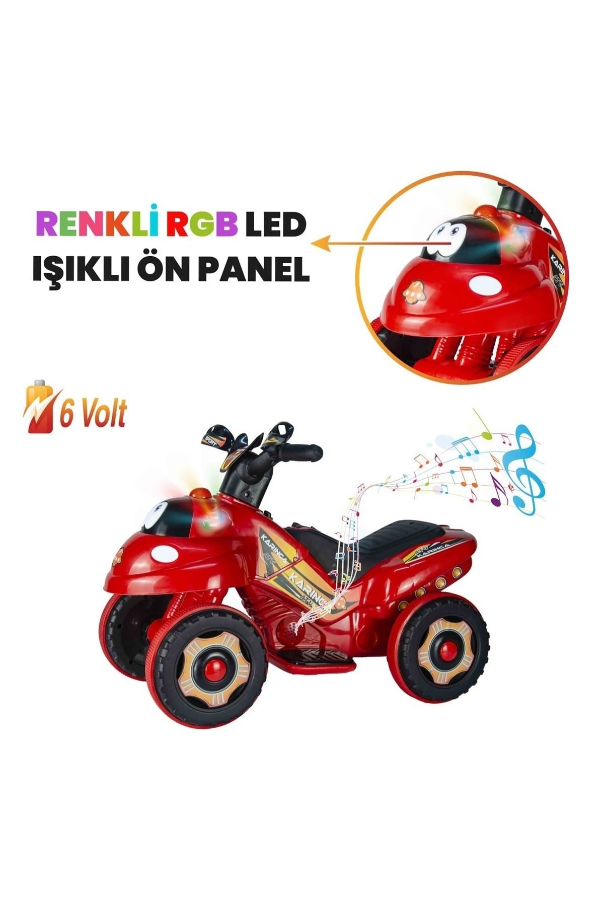ujtoys Müzikli Ve Led Işıklı Akülü Atv 6v Karınca Kırmızı fotoğrafı 4 (önizleme)