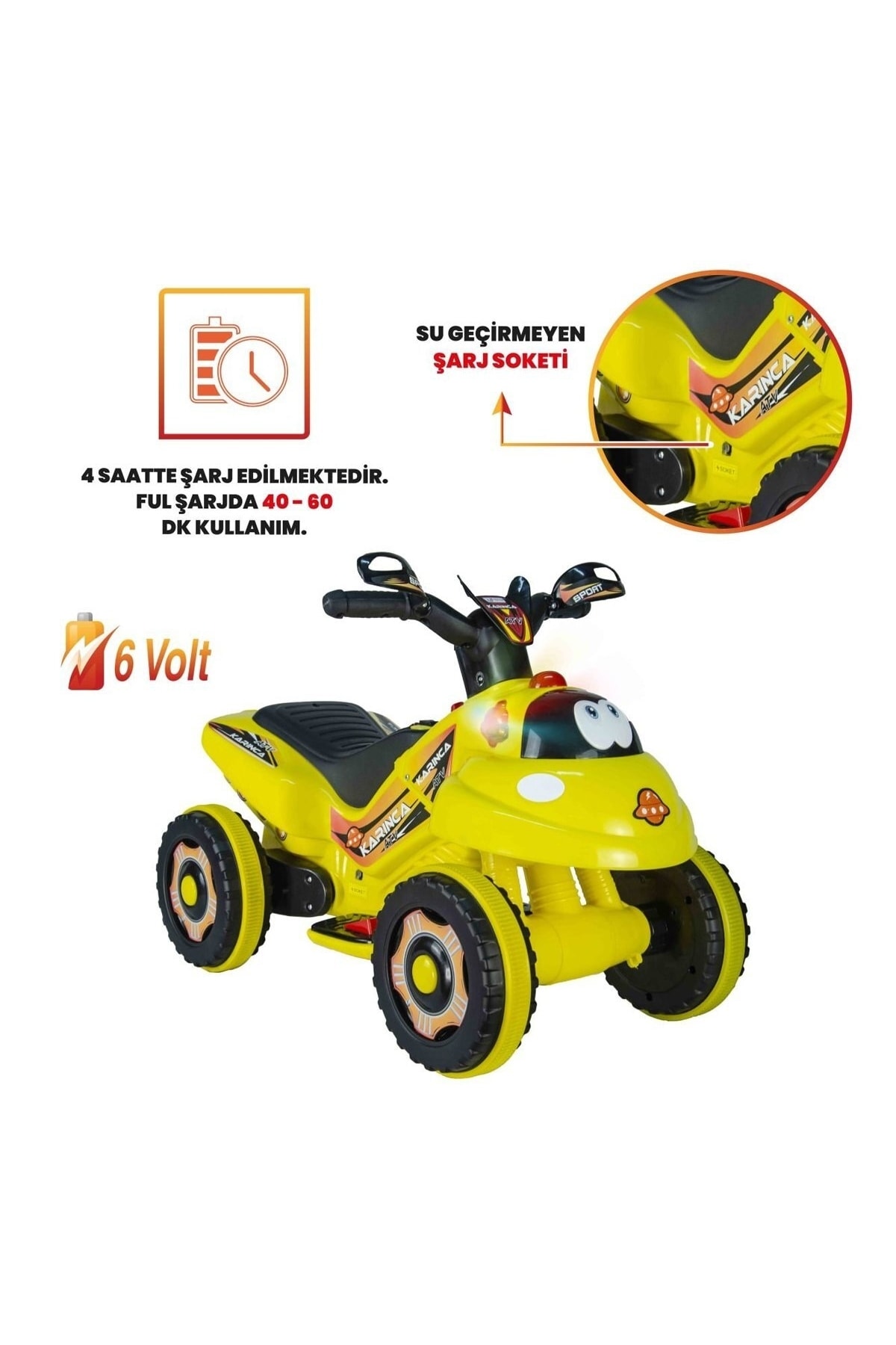 ujtoys Müzikli Ve Led Işıklı Akülü Atv 6v Karınca Kırmızı fotoğrafı 5 (önizleme)
