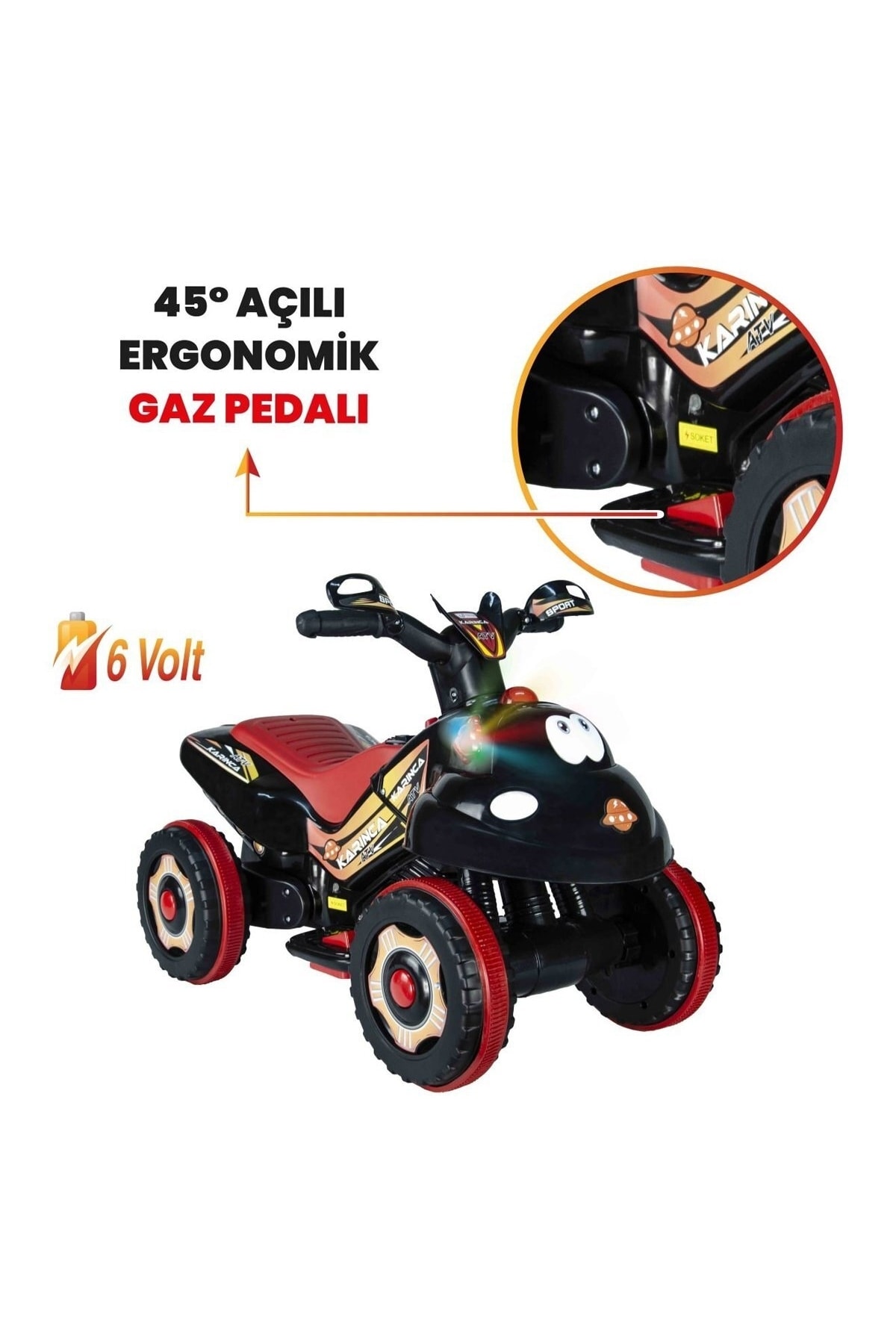 ujtoys Müzikli Ve Led Işıklı Akülü Atv 6v Karınca Kırmızı fotoğrafı 7 (önizleme)