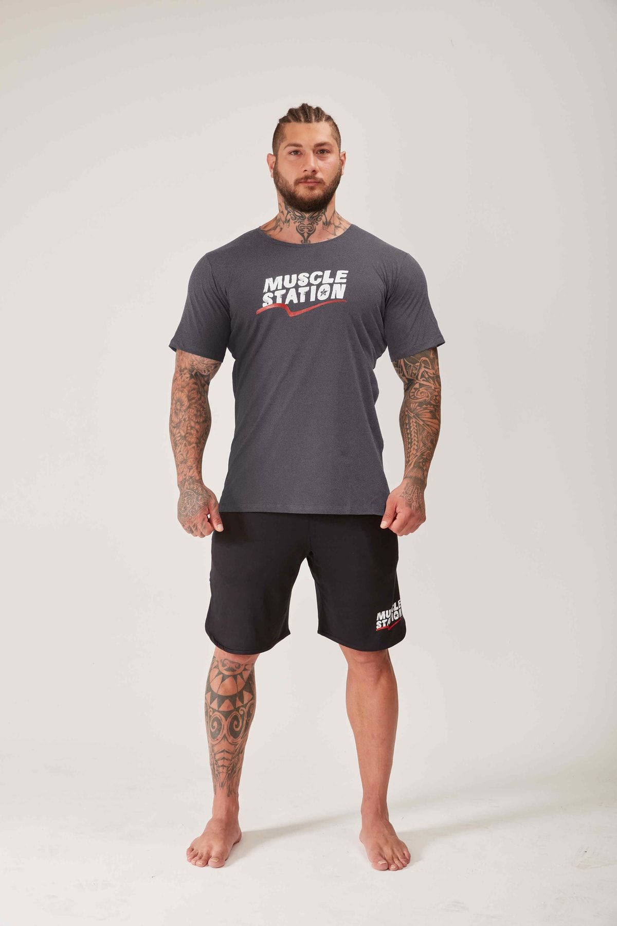 Muscle Station Oversized Gym Toughman Gri Tshirt