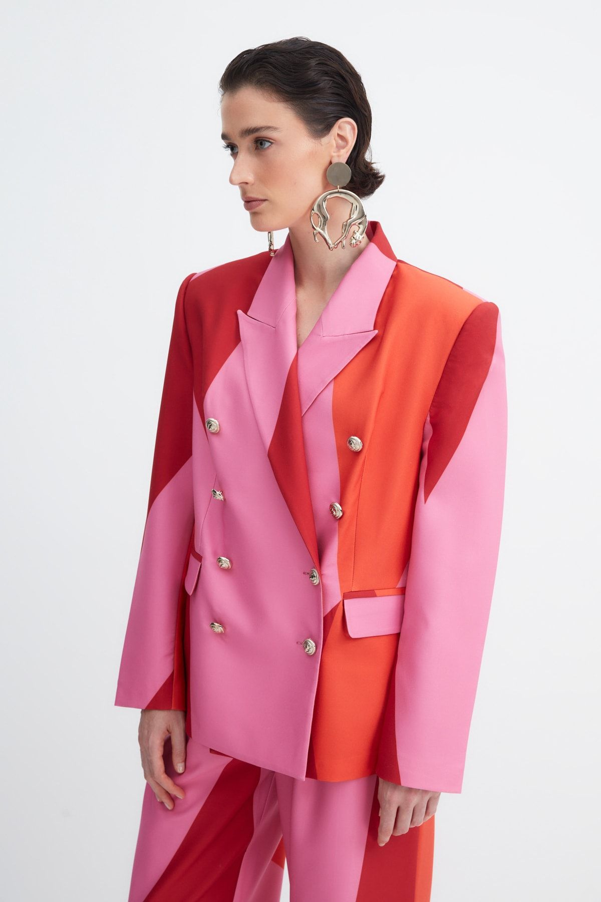 Trendyol Collection-X Zeynep Tosun Multi-Colored Button Detailed Oversize bunda TPRAW23CE00016 4