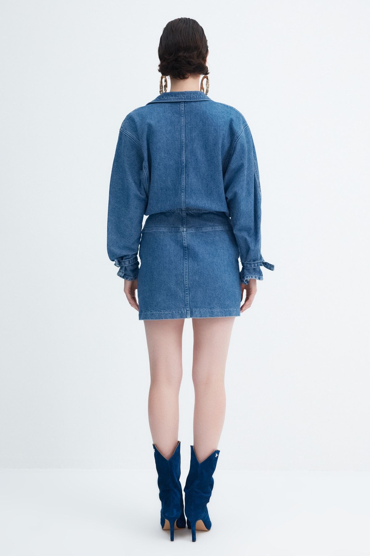 Denim dress with collar sales
