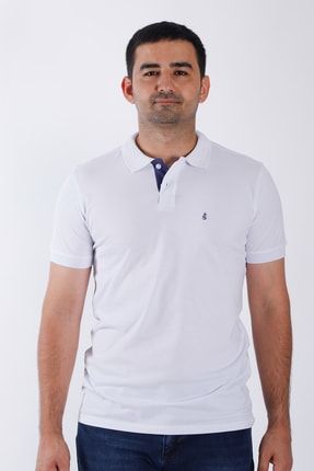 Erkek Beyaz %100 Pamuklu Slim Fit Dar Kesim Düğmeli Cepsiz Düz Kısa Kollu Polo Yaka T-shirt Tişört 11