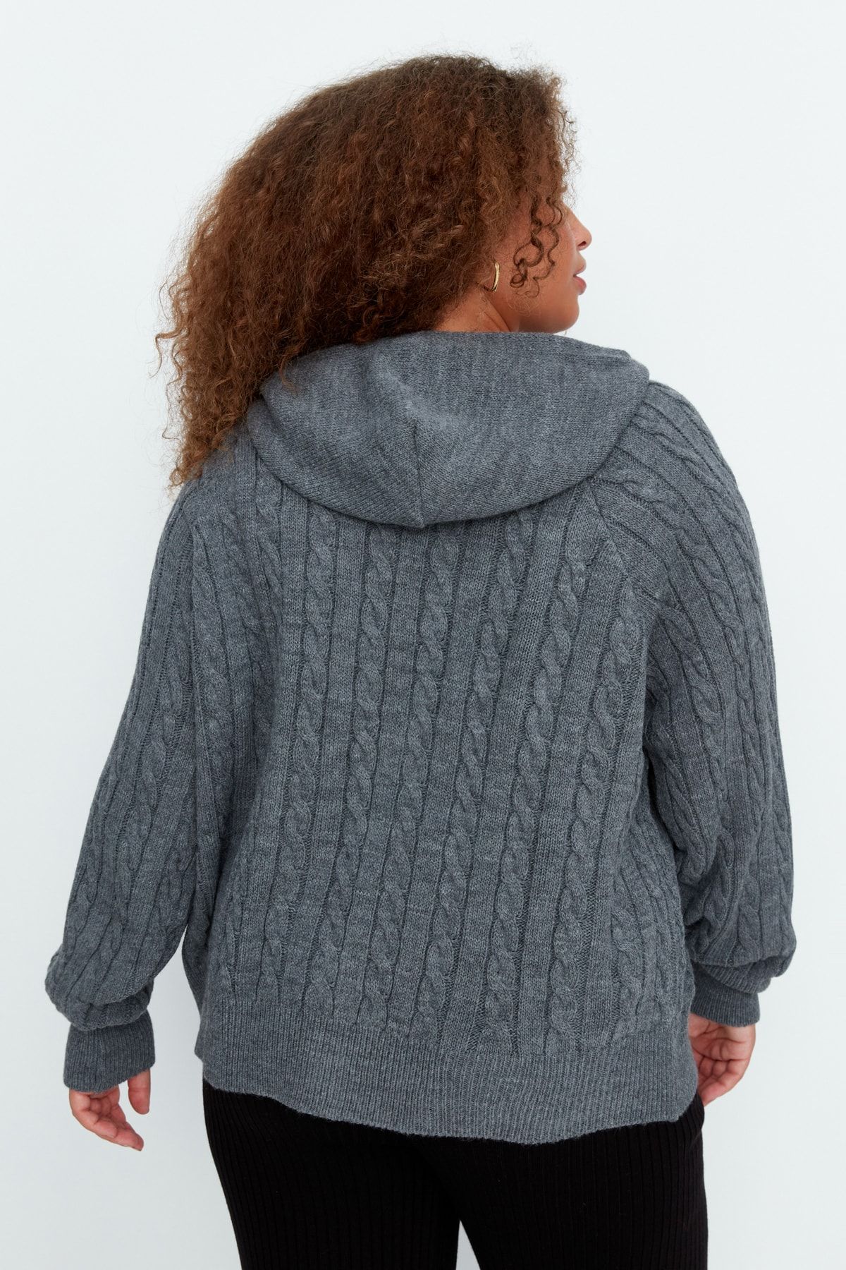 Trendyol Curve-Anthracite Hooded Zippered Knitwear Cardigan TBBAW23AV00051 5