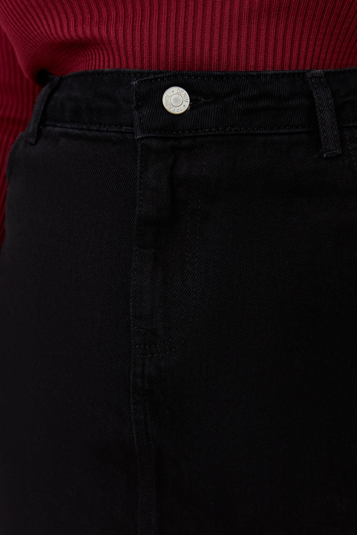 Trendyolmilla  Siyah Yüksek Bel %100 Pamuk A Shape Denim Etek TBBAW23AZ00042 - Görsel 4