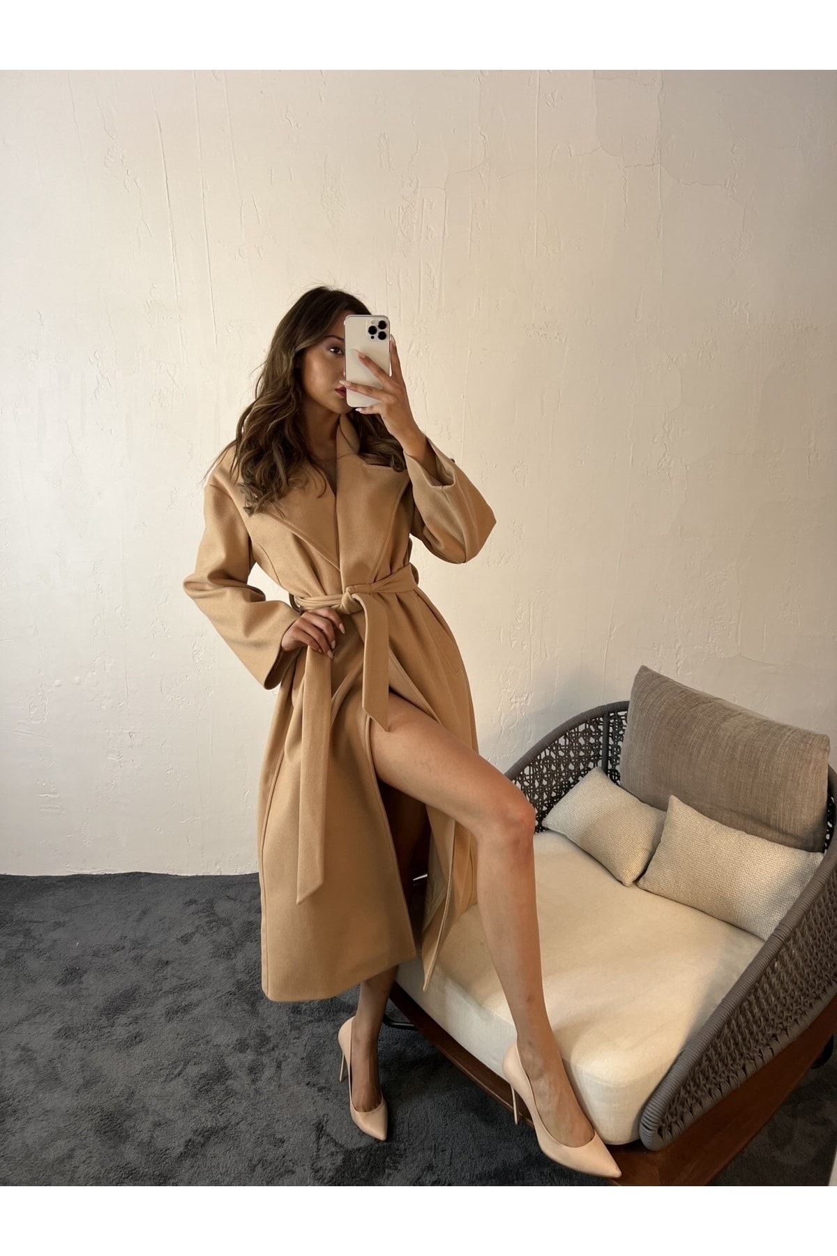 Fame Women s Long Kachet Coat Camel Trendyol