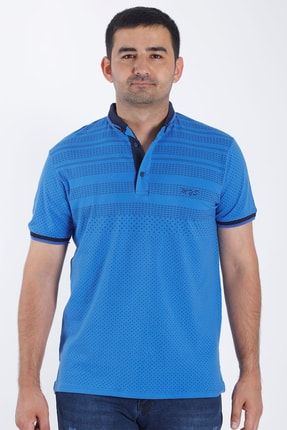 Mavi %100 Pamuklu Slim Fit Dar Kesim Düğmeli Cepsiz Desenli Kısa Kollu Polo Yaka T-shirt Tişört 11