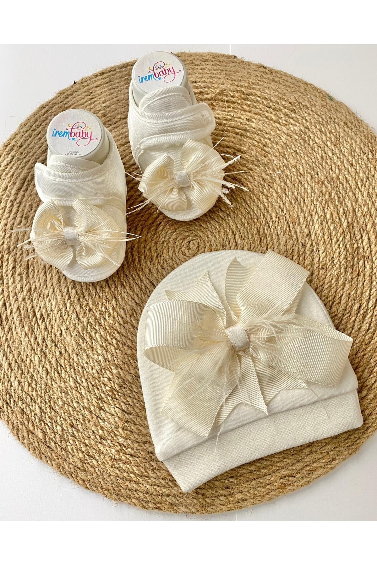 irembaby Bebek Lohusa Seti Krem Tüylü Bebek Ayakkabısı Ve Bebek Şapkası Lohusa Takımı Çekim-mevlüt fotoğrafı 2 (önizleme)
