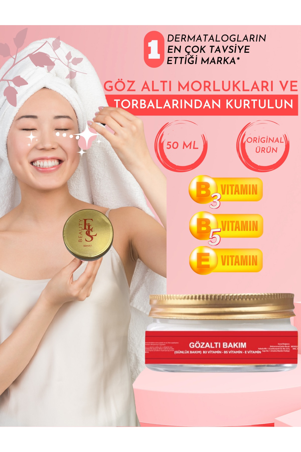 Eslbeauty Göz Altı Torba Ve Morluk & Koyu Halka Karşıtı Yoğun Nemlendirici Ile Göz Altı Aydınlatıcı Krem 50 Ml