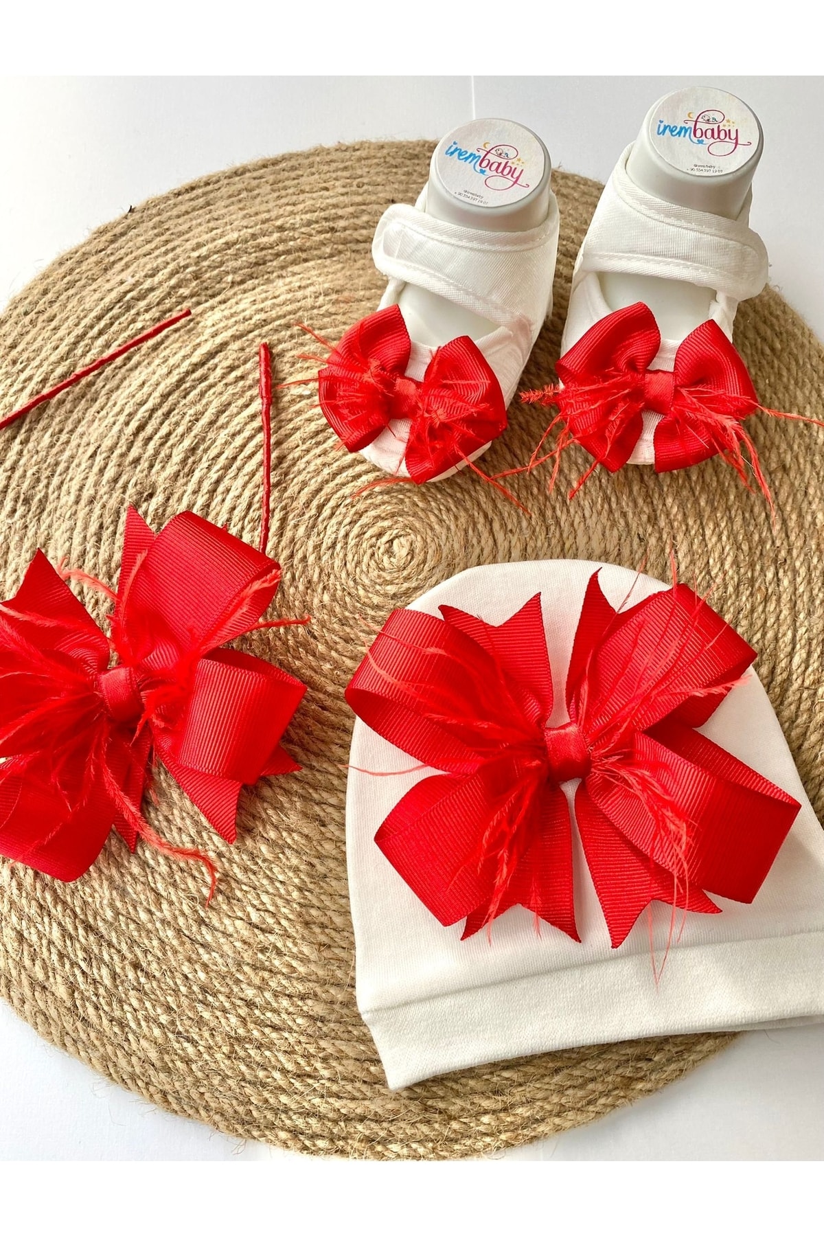 irembaby Anne Bebek Lohusa Seti Kırmızı Lohusa Tacı Bebek Şapkası Ve Bebek Ayakkabısı Lohusa Takımı fotoğrafı 2 (önizleme)