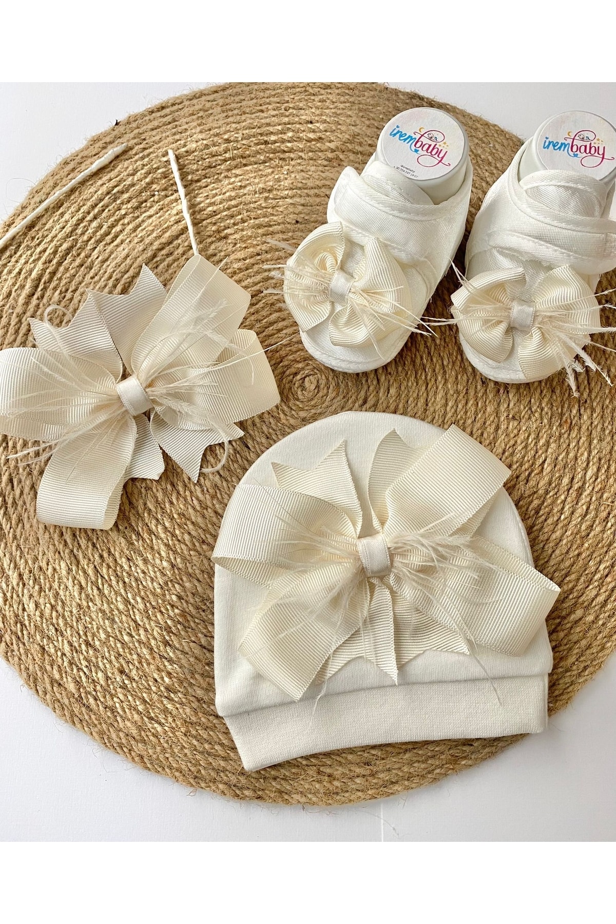 irembaby Anne Bebek Lohusa Seti Krem Lohusa Tacı Bebek Şapkası Ve Bebek Ayakkabısı Lohusa Takımı fotoğrafı 2 (önizleme)