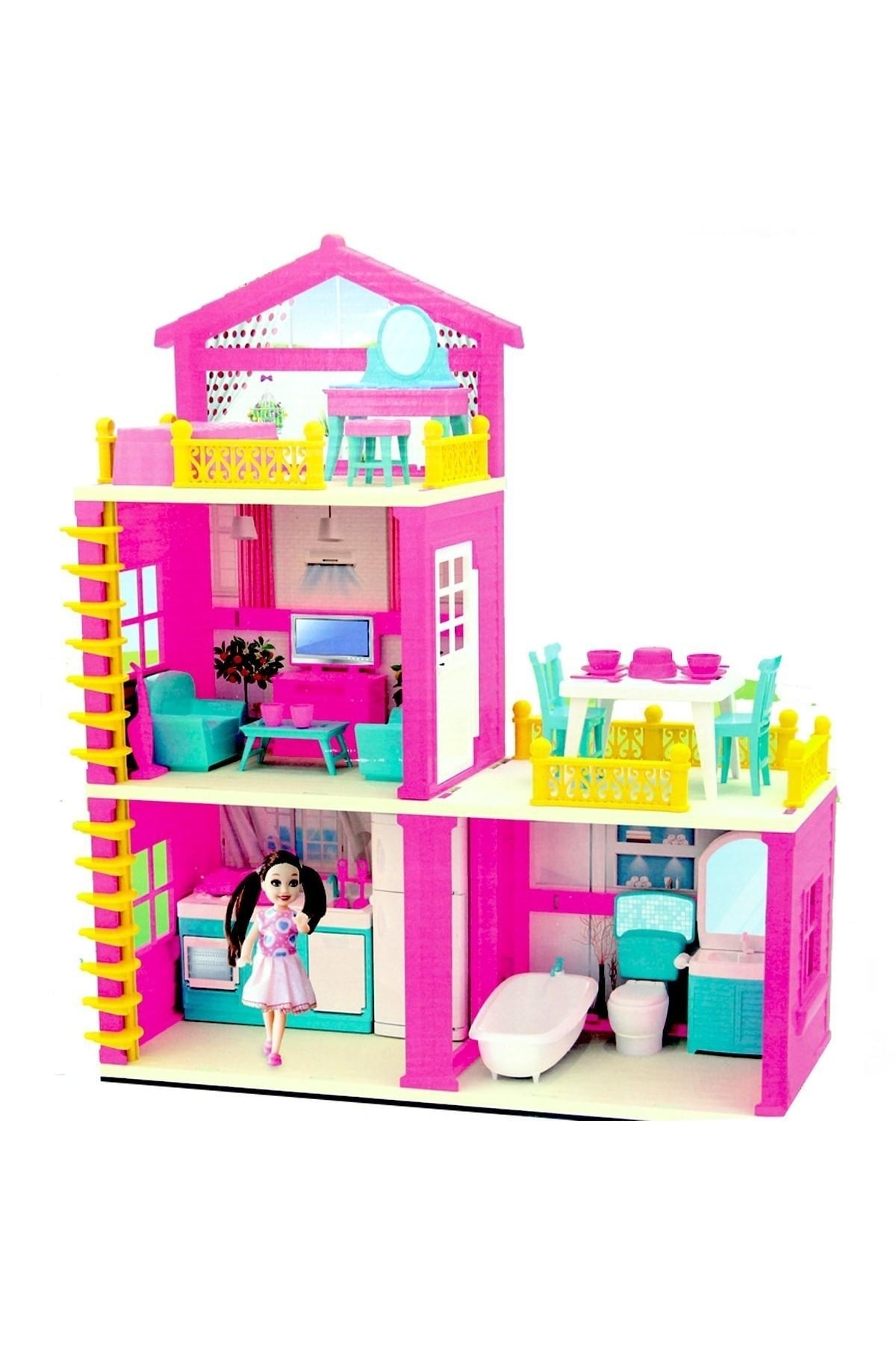 Barbie Kız Çocuk Evcilik Oyuncakları - Oyuncak Büyük Boy 3 Katlı Rüya Evi Seti - Oyun Evi - Eşyalı