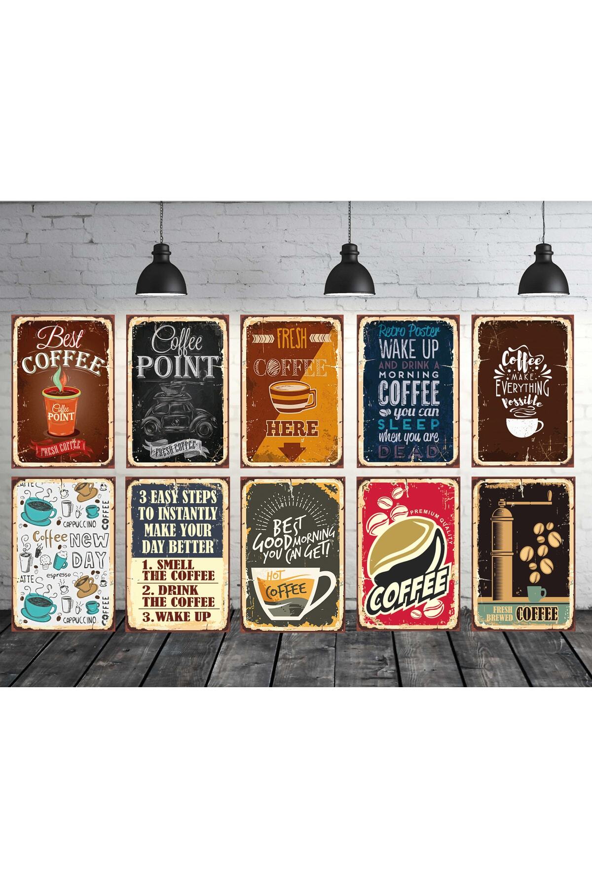 Coffe Themed Set 10 Pieces 20x30 Cm Retro Wood Table