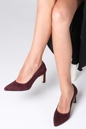 Lita Bordo Renk Süet Kadın Stiletto Topuklu Ayakkabı 01252WRS