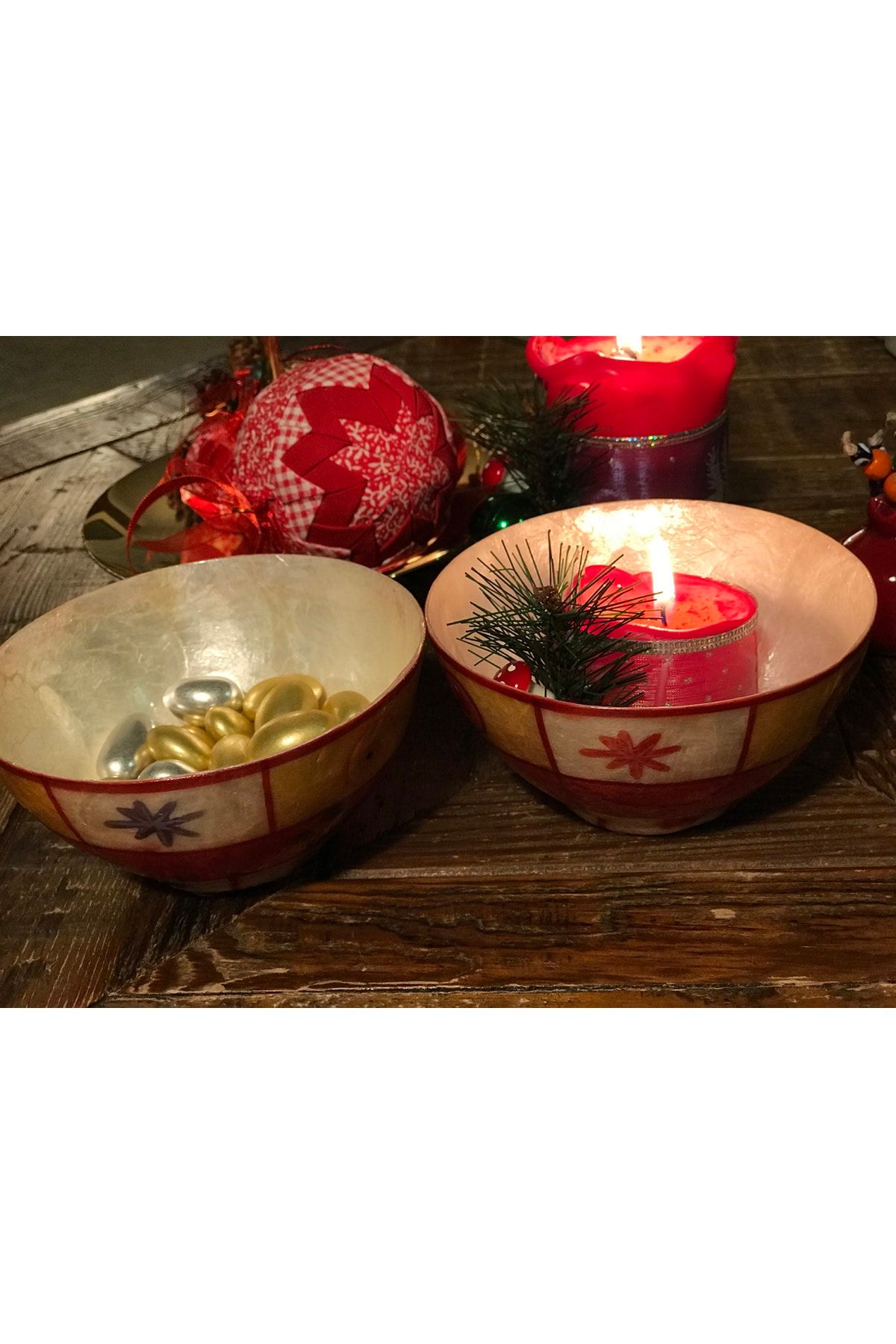 KANCAEV-Mother of Pearl Bowl Yellow-red Patterned Diameter 13.5cm. Load 7cm. It is sold for 2 units. 3