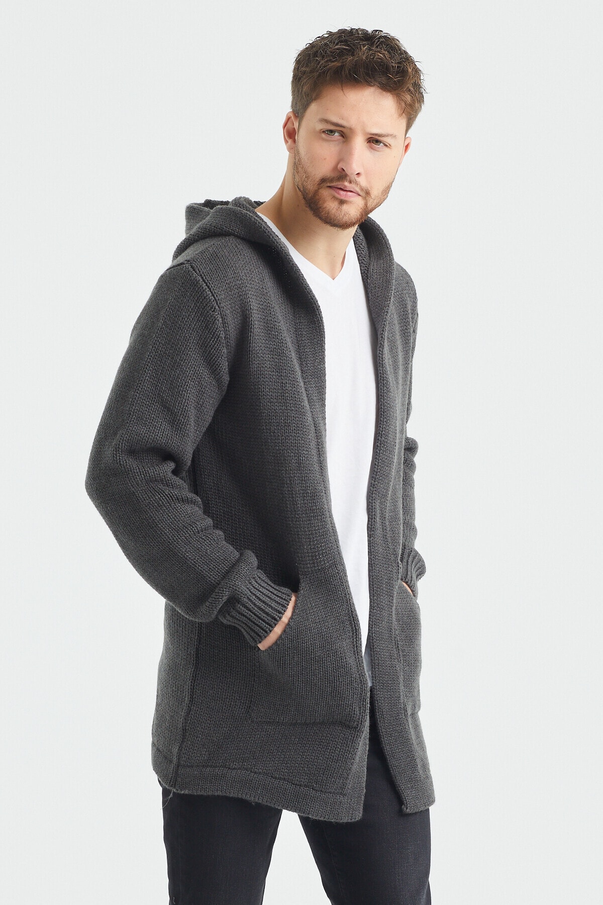 Tarz Cool  Erkek Füme Desenli Triko Hırka- Hrk8085r01s - Görsel 4