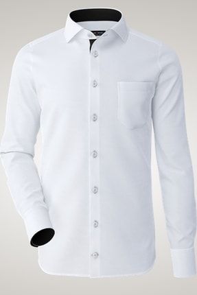 Erkek Siyah Detaylı Beyaz Gömlek 26003