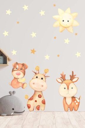 Sevimli Zürafa,köpek,geyik Ve Yıldızlar Çocuk Bebek Odası Sticker k386