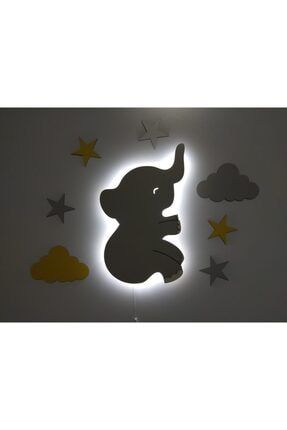 Çocuk Odası Dekoratif Ahşap Fil Gece Lambası Ledli Aydınlatma fbrkahsp0351