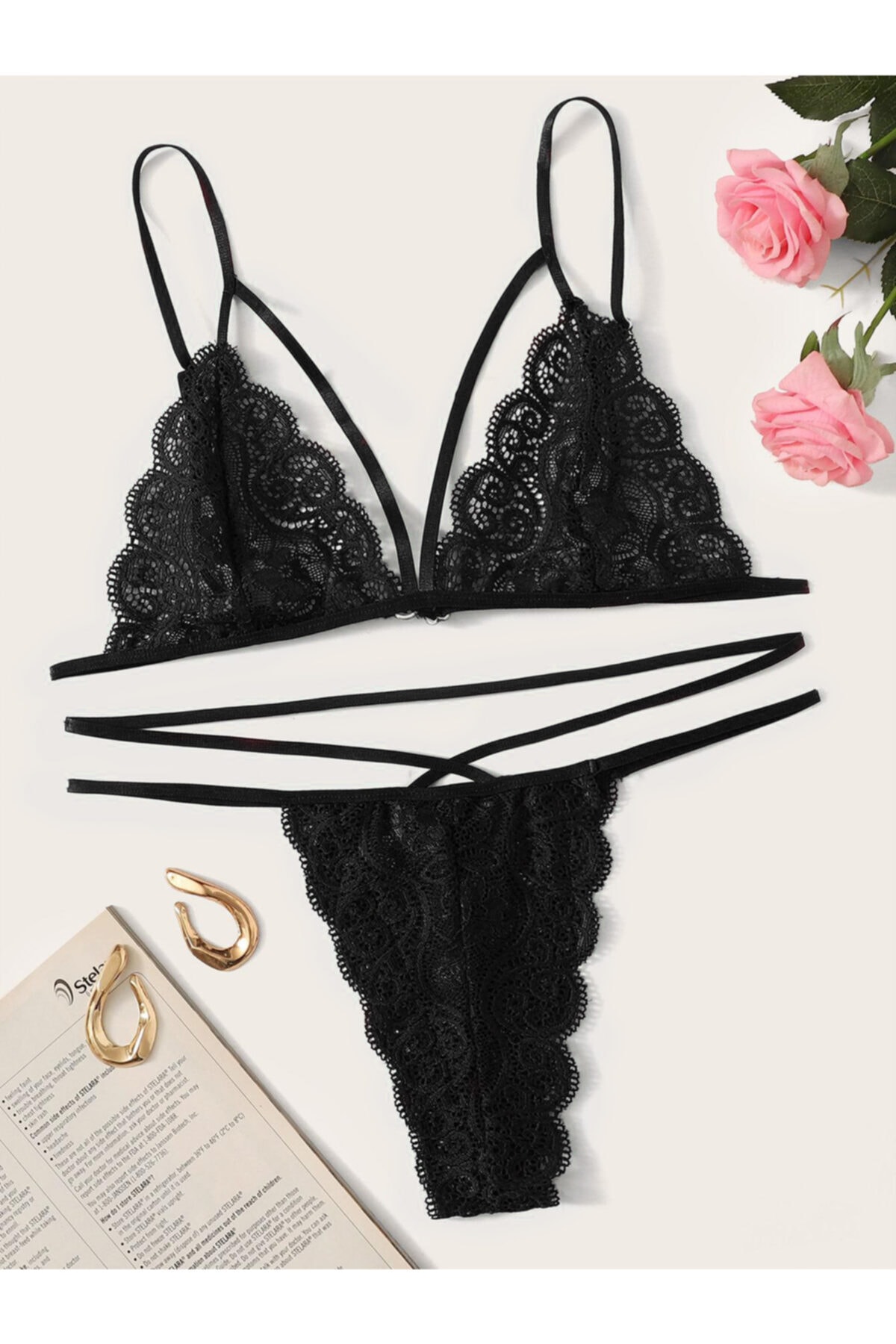 Rose Alexandra Kadın Siyah Dantel Sütyen Külot Takımı