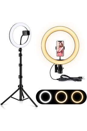 Telefon Tutuculu 3 Işık Modlu 10 Inç Led Selfie Halka Işığı Makyaj /youtube /fotoğraf /canlı Yayın Ringlight-33