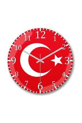 Türk Bayrağı Sessiz Duvar Saati Bombeli Gercek Cam S3880