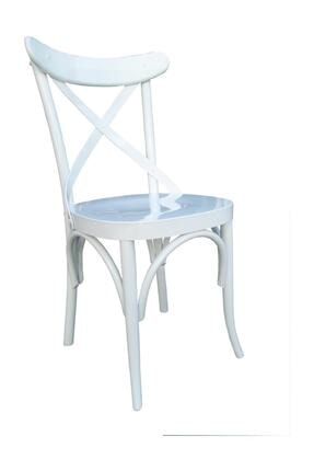 Sandalye Çapraz Model Kayın Torna Retro Ayak Babyface Kumaş Döşeme Parlak Beyaz El Yapım Bengi Sandalye Papel Çıtalı Çapraz