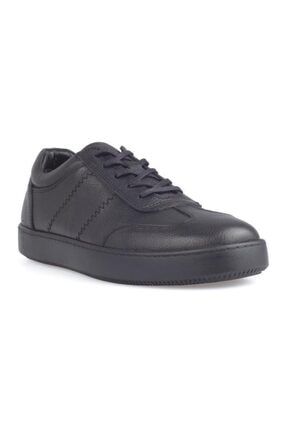 Hakiki Deri Dikiş Detaylı Bağcıklı Siyah Erkek Günlük Sneaker Ayakkabı TRPY115