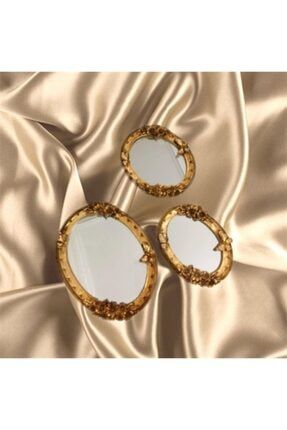 Daisy Serisi - 3'lü Dekoratif Altın Polyester Ayna Seti AA