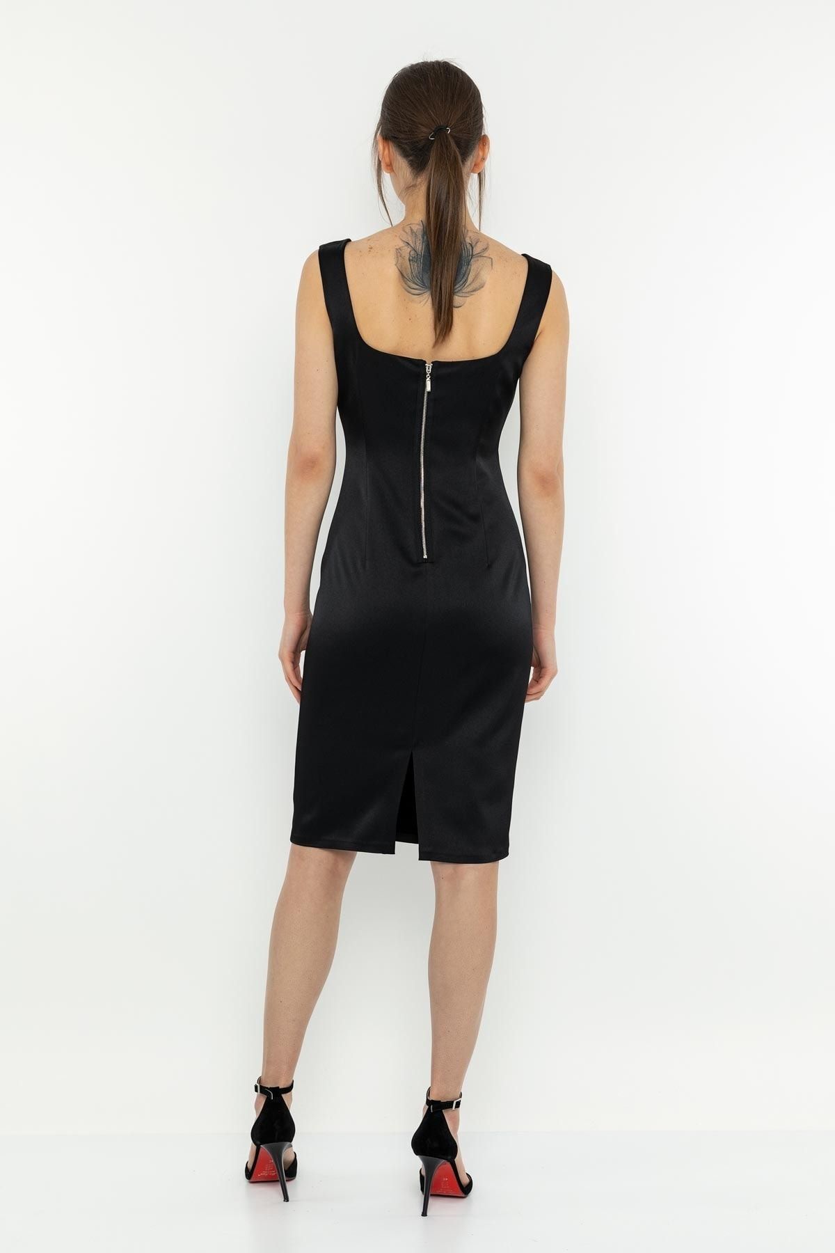 Thick strap hotsell black dress