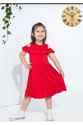 Kız Çocuk Kırmızı Kol Detaylı Fırfırlı Elbise 184
