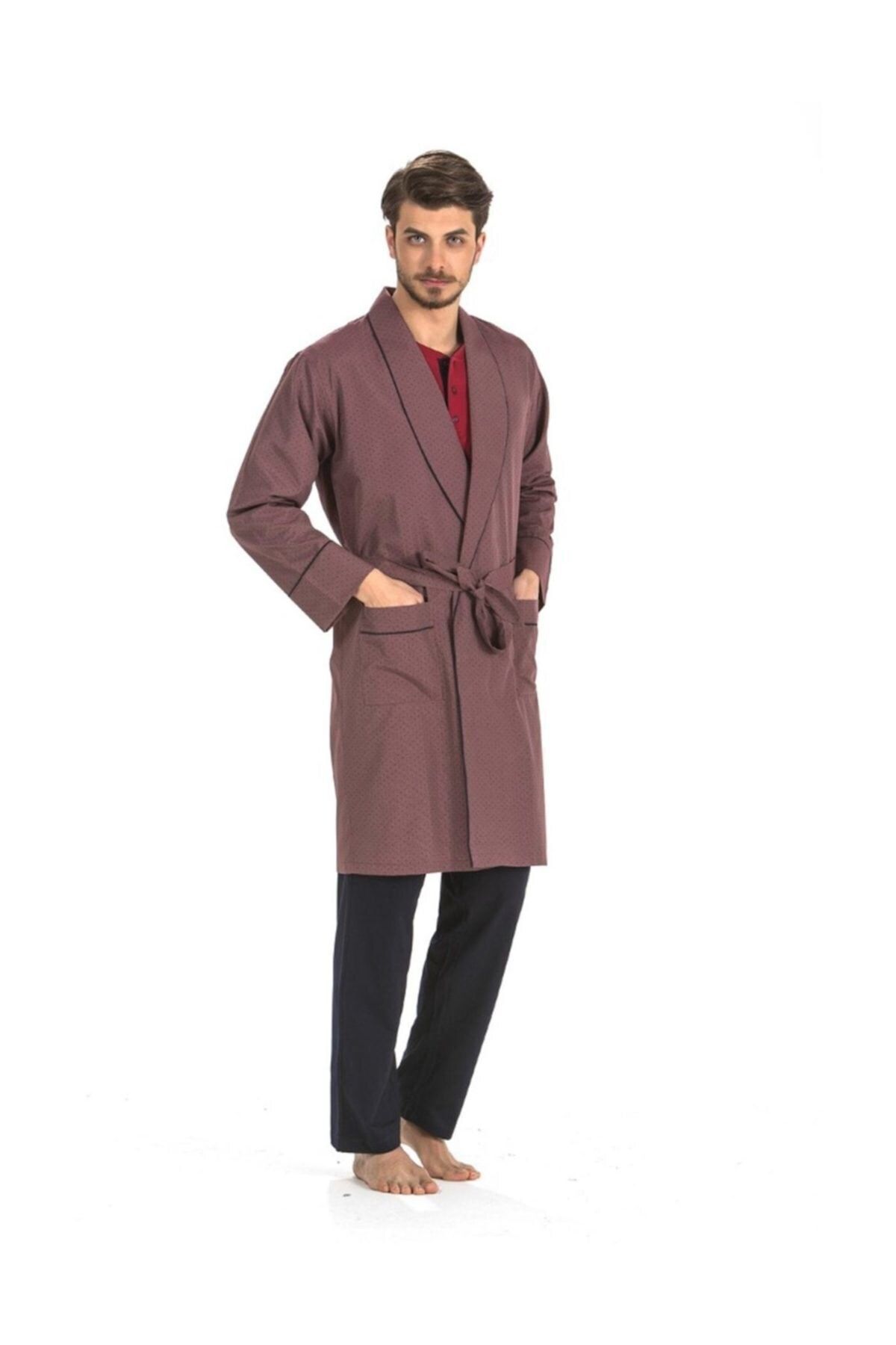 ست پیژامه قرمز مردانه P.cardin 5560 کت و شلوار ردای 5 تکه Claret Red Pierre Cardin