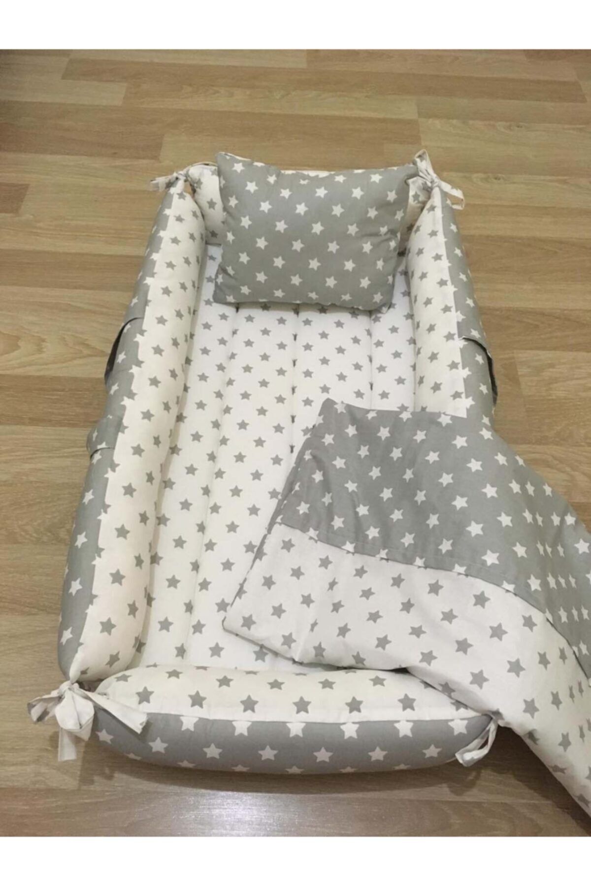 Balamira Gri Beyaz Yıldızlı 3 Parça Seti Yatak Yastık Pike