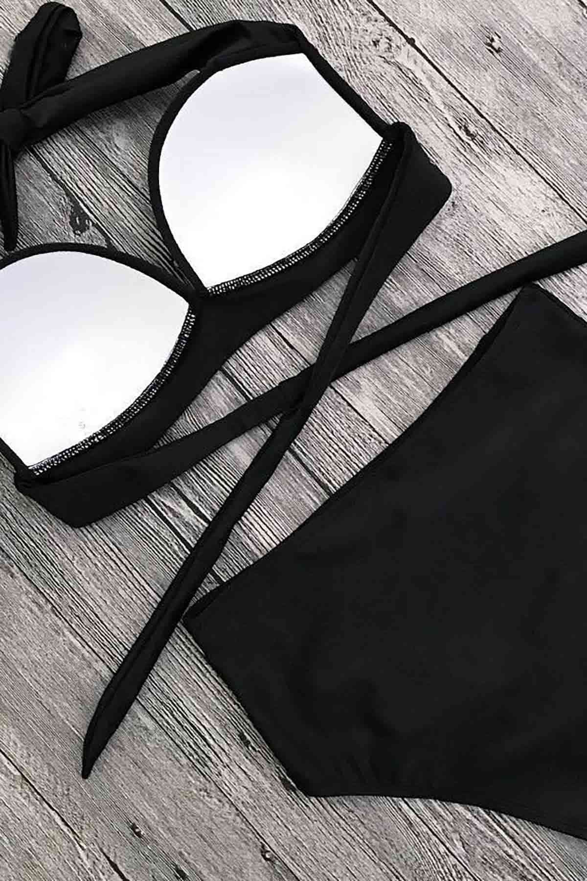 Angelsin-Schwarzer, stilvoller Bikinianzug mit hoher Taille - MS4204 4