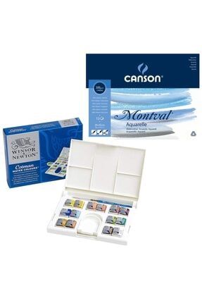 Winsor & Newton Cotman 14'lü Tablet Suluboya + Canson 300 Gr. 12 Yaprak 24x32 Cold Pres Blok WN compact Set