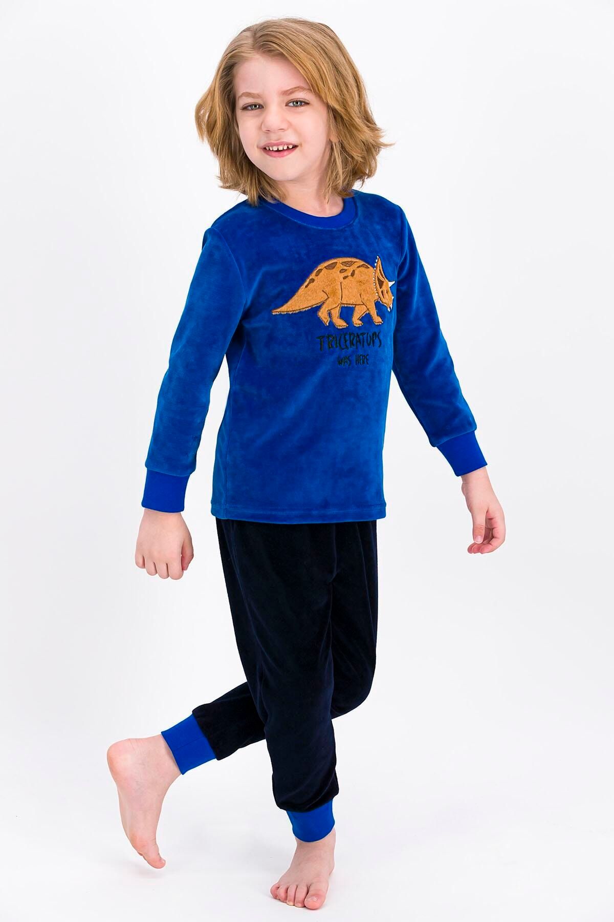 Rolypoly Rolypoly Triceratops Dino Saks Boys Velvet Tracksuit Set