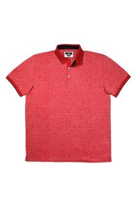 Erkek Pembe Büyük Beden Polo Yaka Jakarlı T-shirt 201BDJ256-Kırmızı