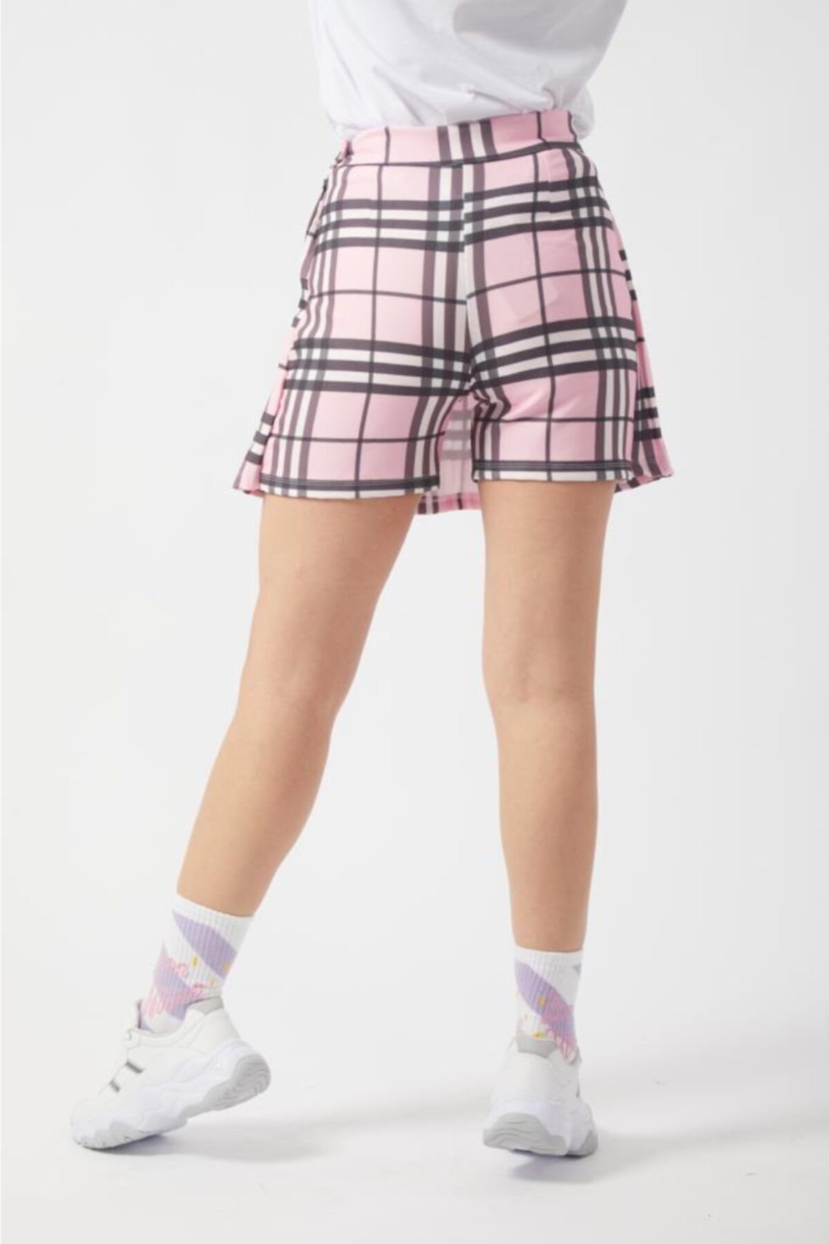 Pink black and white new arrivals plaid skirt