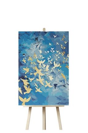 Kuşlar - Birds Sayılarla Boyama Kanvas Tablo Seti 40*50 cm Çerçeveye Gerili KY-PBN053-4