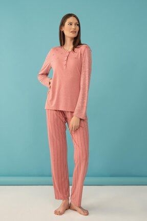 Kadın Alt Çizgili Kısa Kol Pijama Takım 4055