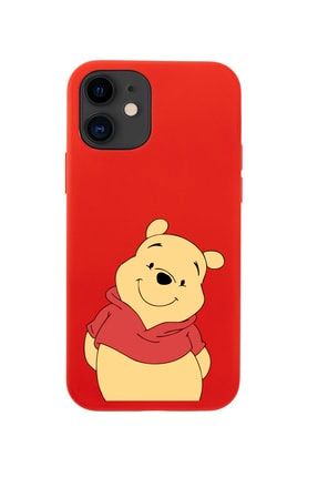 Iphone 12 Sevimli Winnie Pooh Tasarımlı Kırmızı Telefon Kılıfı MCIP12LSWPH