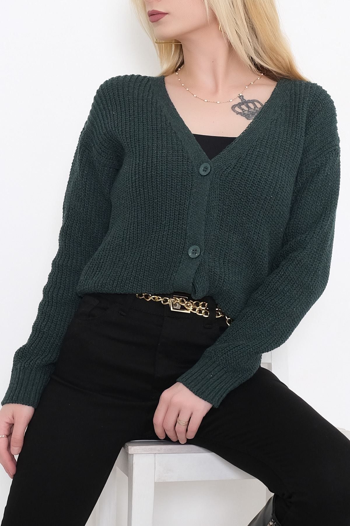 Dark green cropped cardigan shop