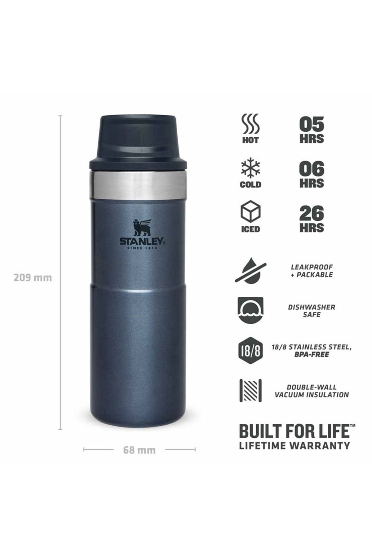 فنجان قمقمه کلاسیک ماشه‌ای 0.35 لیتری - آبی استنلی Stanley