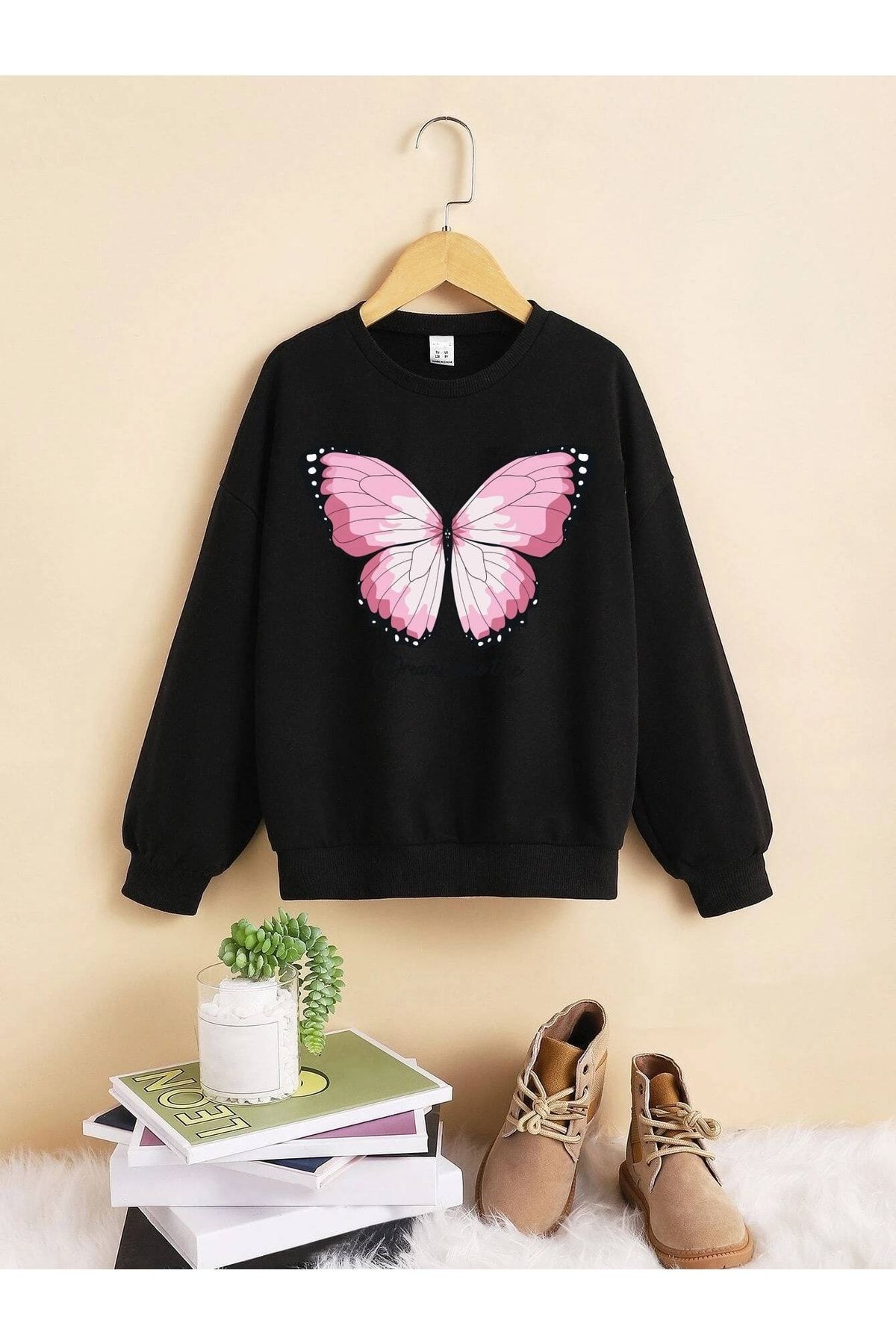 LePold Gray Pink Butterfly Printed Girl s Sweatshirt Trendyol