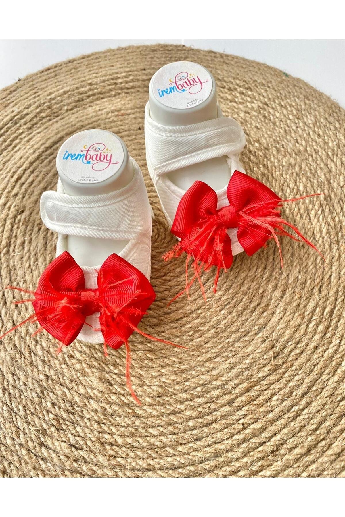 irembaby Bebek Ayakkabı Süslü Patik Kırmızı Tüylü Fiyonklu (lohusa-çekim-mevlüt) fotoğrafı 2 (önizleme)