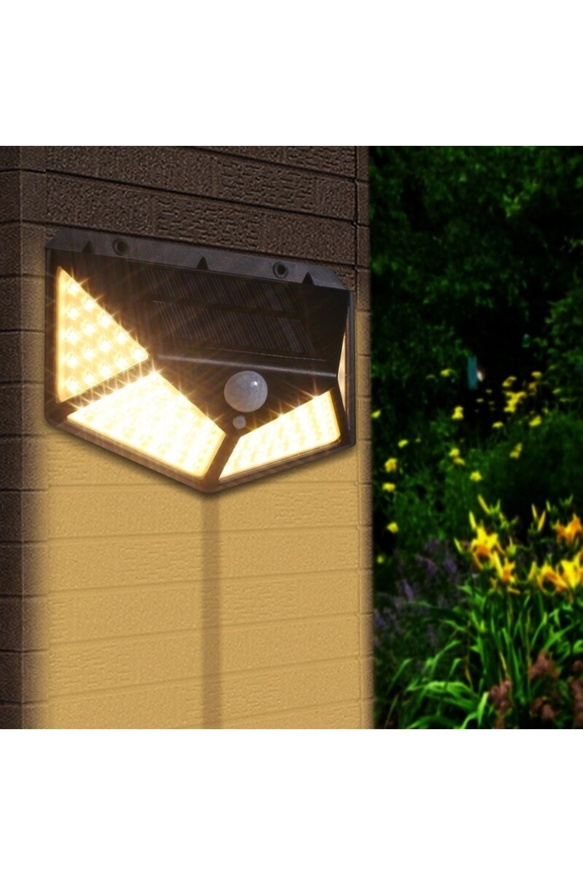 Gün Işığı Sarı Led Hareket Sensörlü Güneş Enerjili Led Aydınlatma Dış Mekan Bahçe 100 Led Li