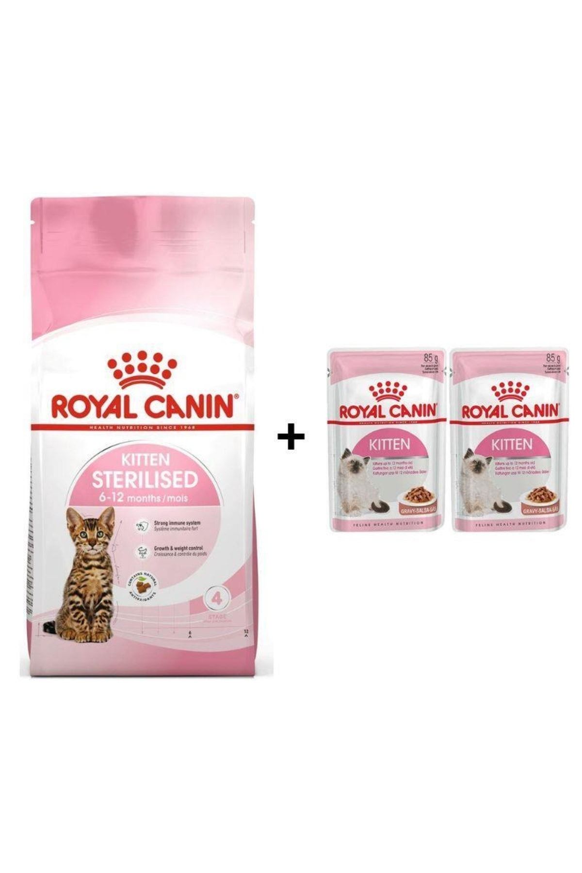 Royal Canin Kitten Sterilised Kısırlaştırılmış Yavru Kedi Maması 2 Kg + 2 Adet Yaş Mama Hediye
