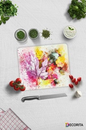 Renkli Sonbahar | Cam Kesme Tahtası - Cam Kesme Tablası | 29cm x 34cm 1500228