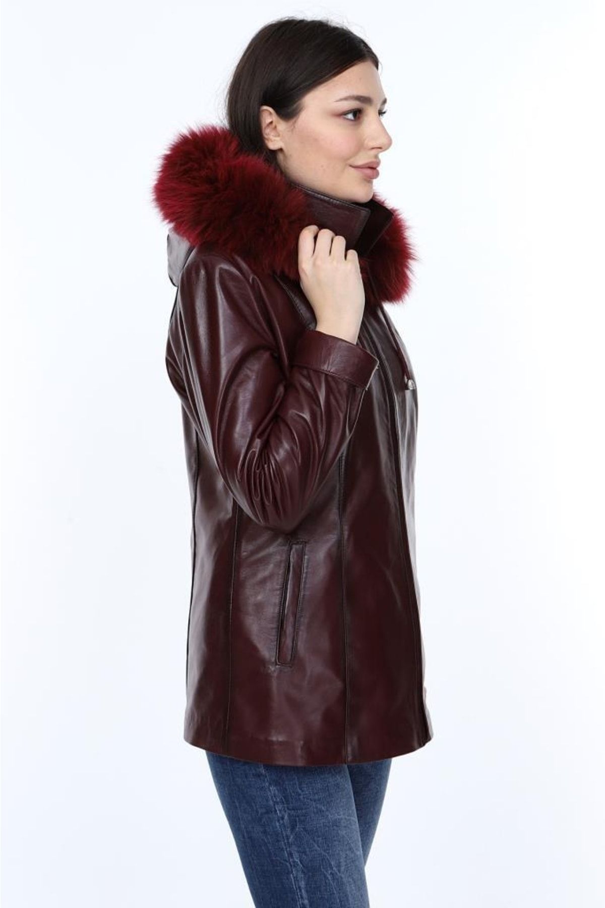 Derimont's-Genuine Leather Claret Red Parkson Fur Women's Jacket 3